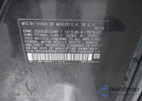 2015 Honda Fit Lx from USA, damaged, VIN 3HGGK5H55FM778971